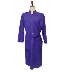 Vintage Willi of California Purple dress with belt long sleeve size 14 USA Wool